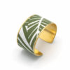 bracelet manchette large feuille jungle blanc vert