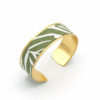 bracelet manchette tissu laiton doré feuilles vegetal vert blanc