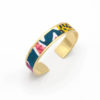 bracelet manchette tissu aquarelle rose bleu jaune feuilles