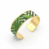 bracelet manchette tissu jungle feuilles triangles vert noir blanc