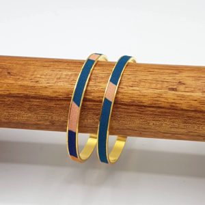 bracelets joncs dorés laiton coton rose bleu